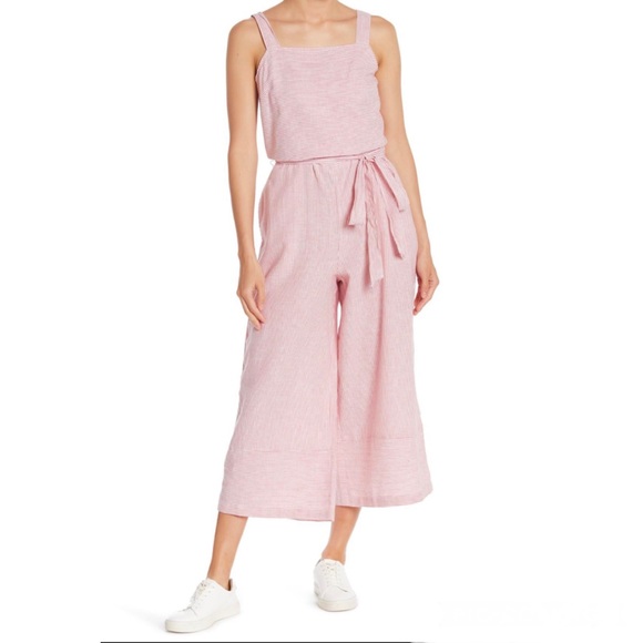 beachlunchlounge Pants - BeachLunchLounge Striped Linen Blend Jumpsuit Red
